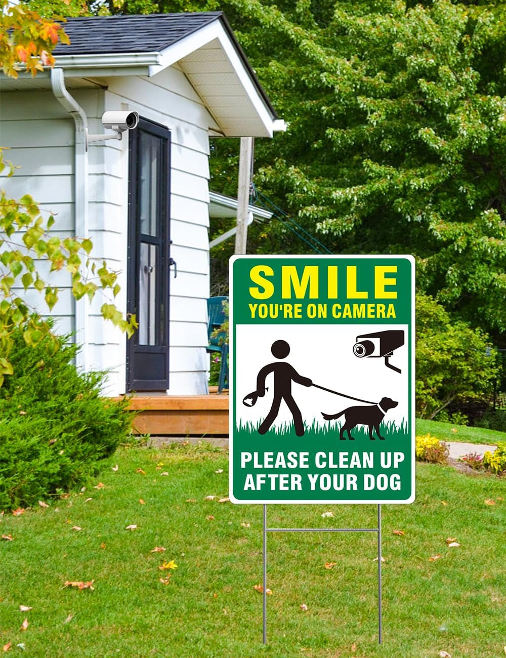Clean up after Your Dog Signs, 2-Pack 13"X10" Double-Sided Pick up after Your Dog Sign with Metal Stake, Smile Your on Camera Signs, No Dog Poop Signs for Yard