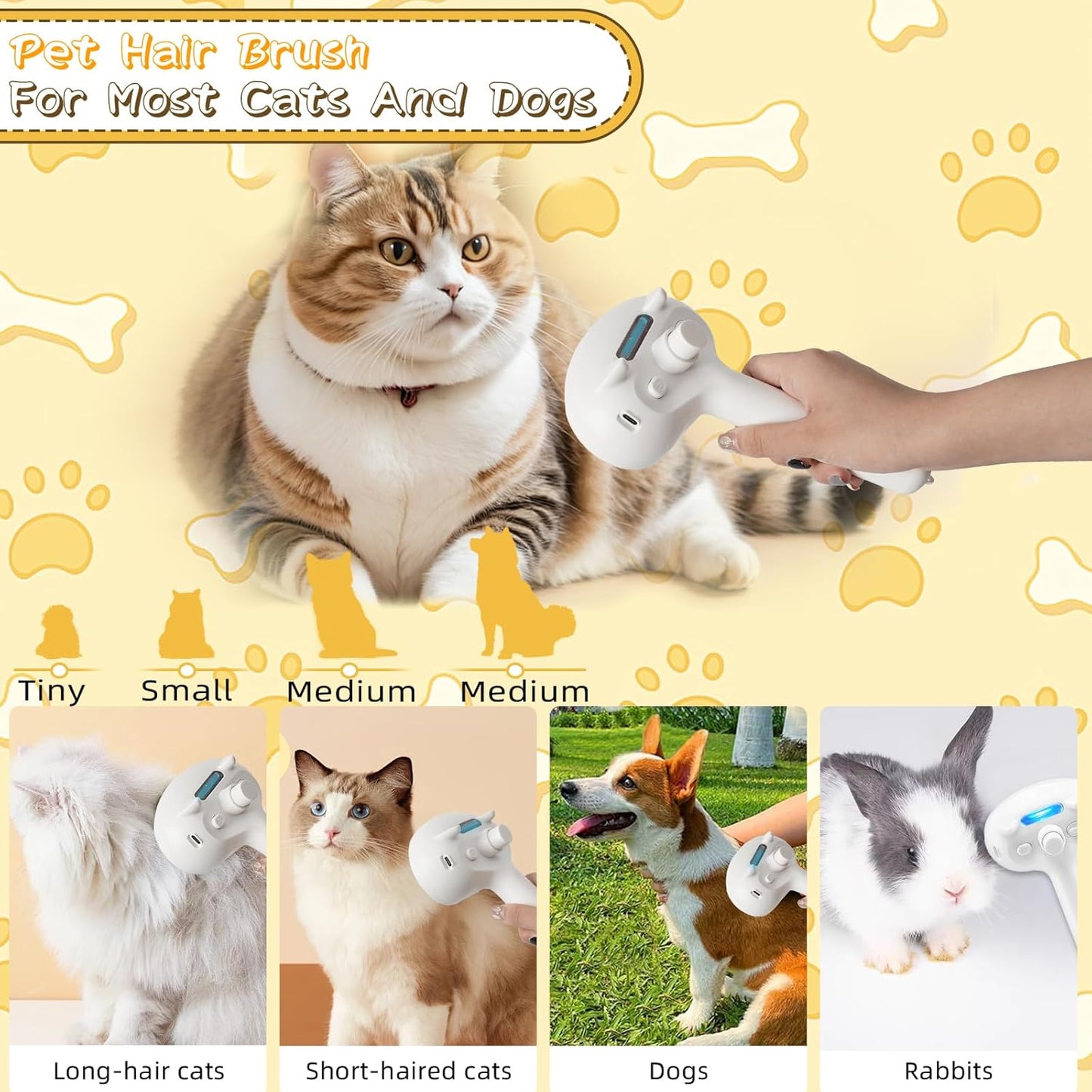3-in-1 Steam Cat Brush with Spray for Long and Short Hair Cats and Dogs, Featuring Release Button for Loose Fur Removal and Massage