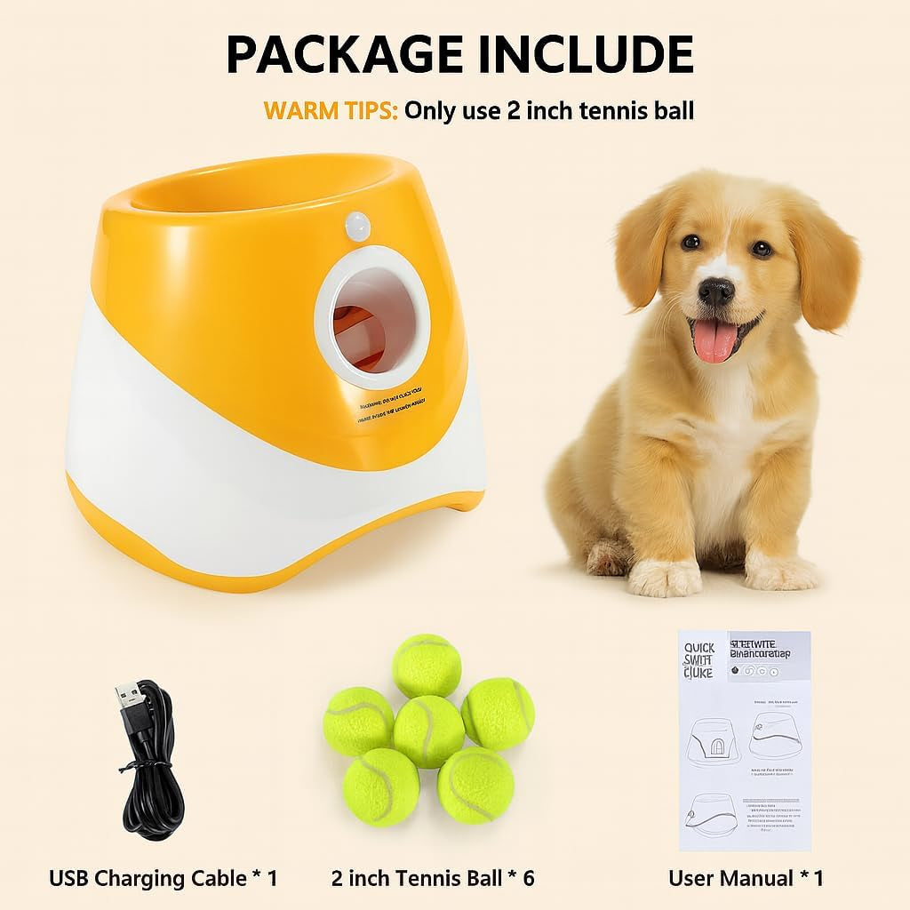 Automatic Dog Ball Launcher for Small Dogs – Interactive Pet Ball Thrower with 6 Balls, USB Rechargeable, 3 Distance Settings – Indoor & Outdoor Dog Toy – Compact & Durable ABS Design