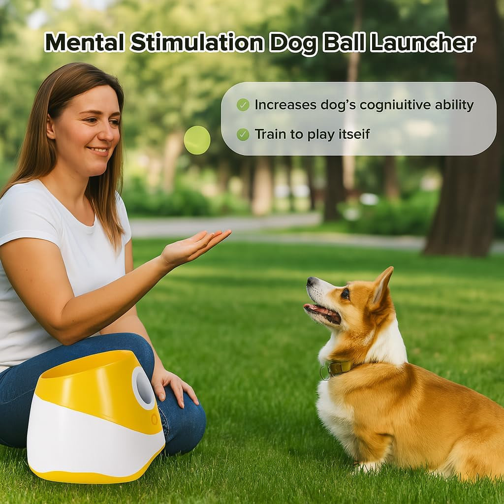 Automatic Dog Ball Launcher for Small Dogs – Interactive Pet Ball Thrower with 6 Balls, USB Rechargeable, 3 Distance Settings – Indoor & Outdoor Dog Toy – Compact & Durable ABS Design