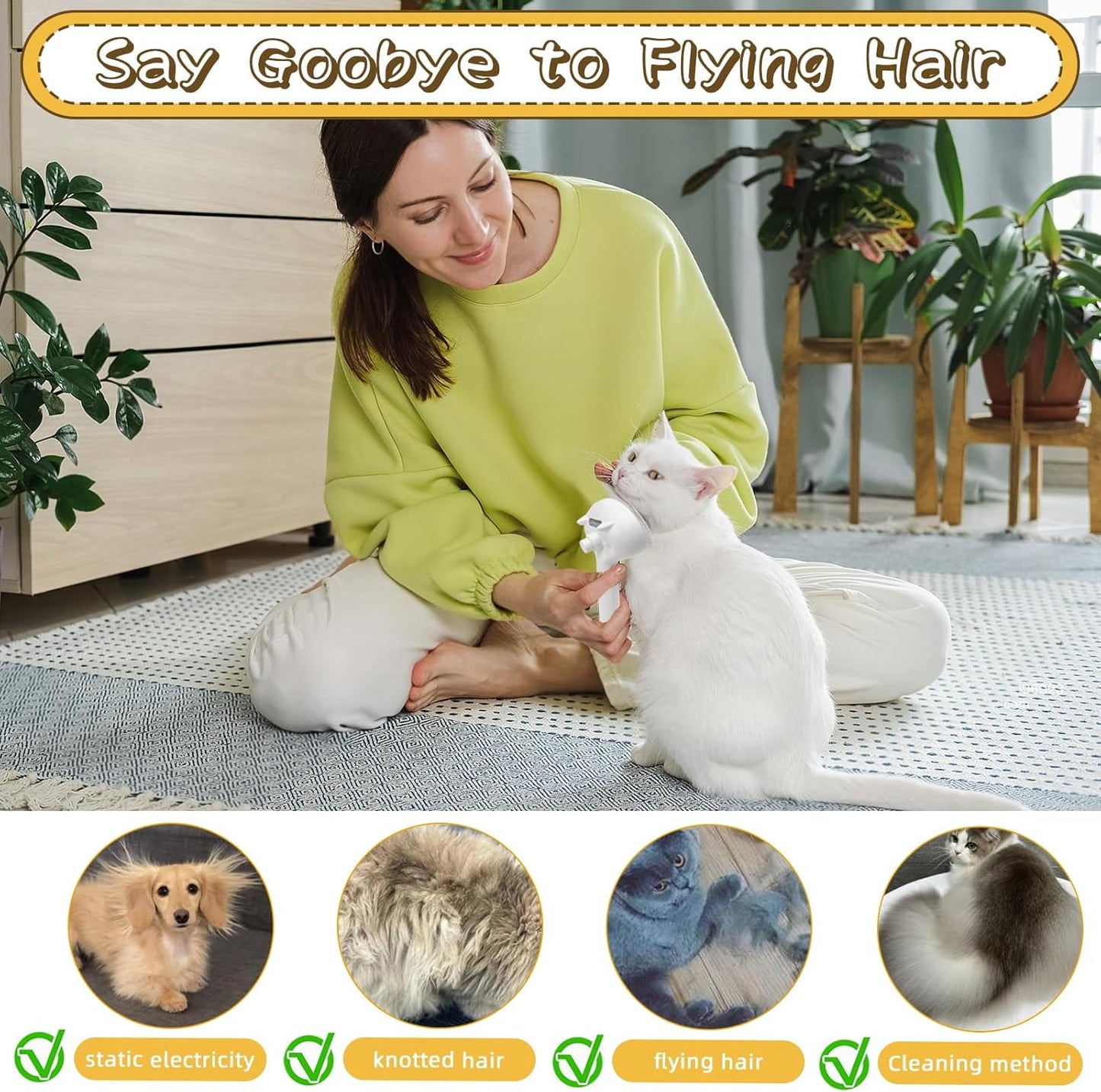 3-in-1 Steam Cat Brush with Spray for Long and Short Hair Cats and Dogs, Featuring Release Button for Loose Fur Removal and Massage