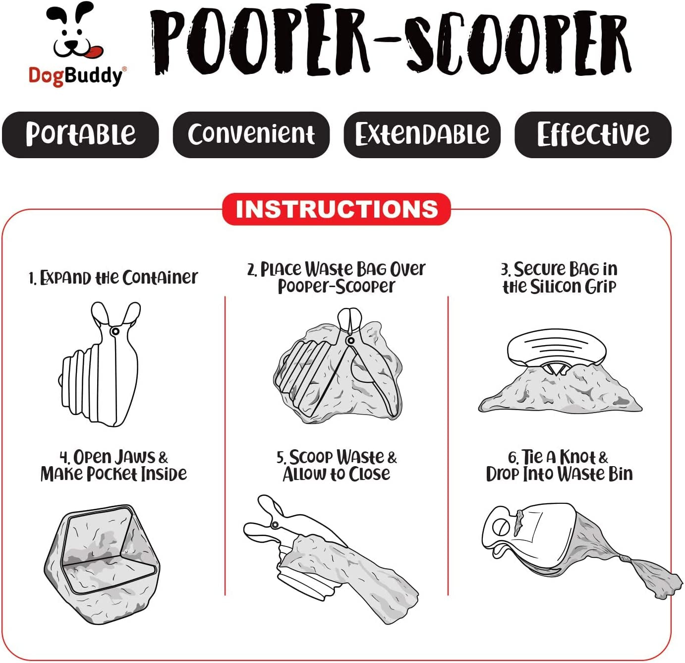 New Pooper Scooper - Small, Medium or Large Dog Pooper Scooper - Portable Poop Scoop - Dog Poop Scooper with Waste Bag Dispenser - Large - Mist