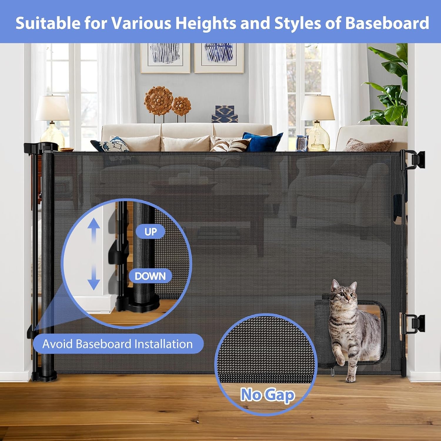 Retractable Baby Gates with Door 55" Wide Retractable Dog Gate with Pet Door Outdoor Retractable Gate for Dogs Mesh Baby Gate Retractable Pet Gate with Cat Door Retractable Child Gates for Doorways