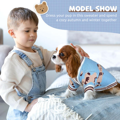 Dog Sweaters Cute Bear Knitted Dog Clothes for Small Medium Dogs Soft Pet Puppy Cat Knitting Outfits Fall Winter Warm Boy Girl Dogs Knitwear Coat Apparel（Blue,Small）