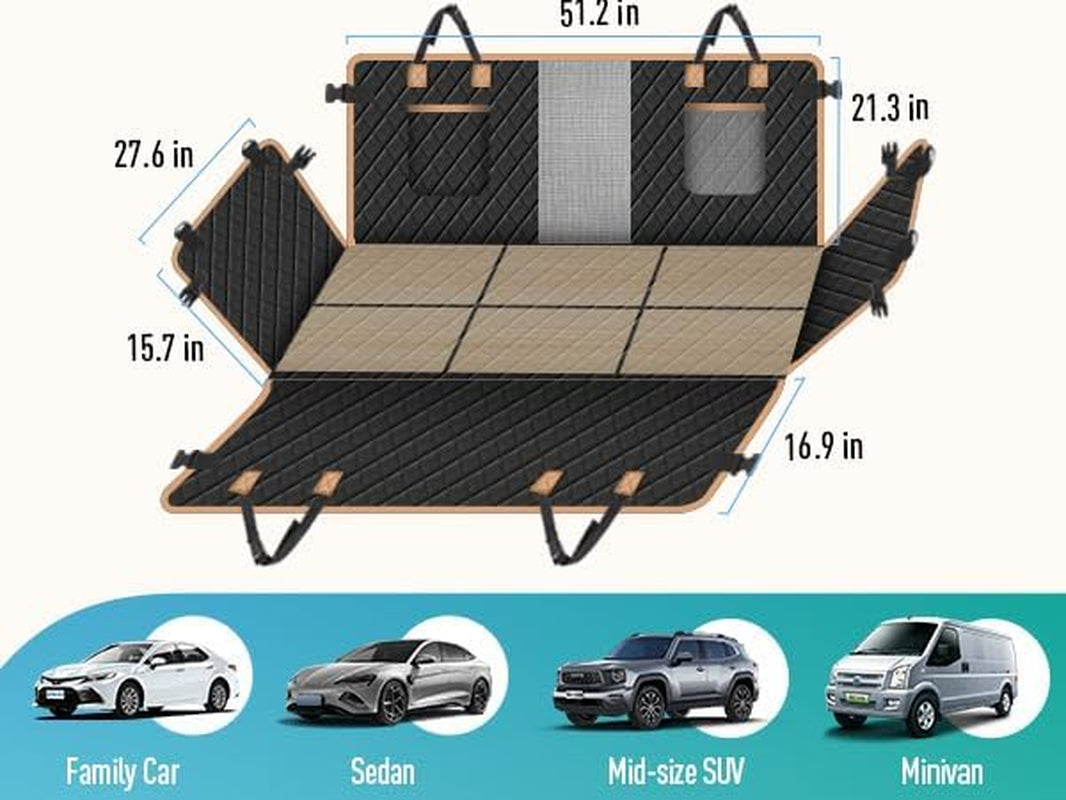 Dog Car Seat Cover with Hard Bottom, Dog Back Seat Extender for Dogs, Hard Bottom Dog Hammock for Car, SUV (Black, XXL)