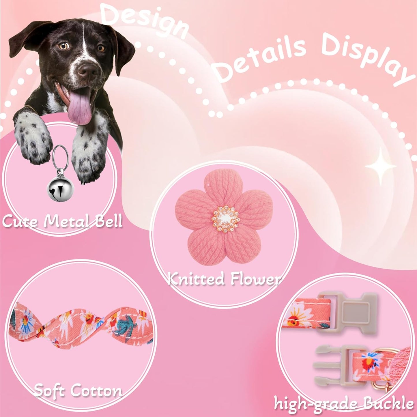 Medium Dog Collar with Flower, Dog Collars for Medium Dogs Collar for Girl Cute Dog Collar with Bell, Adjustable Length