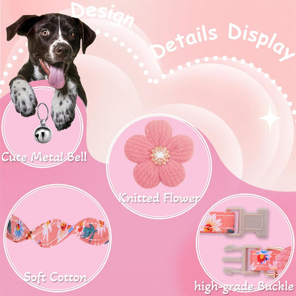 Medium Dog Collar with Flower, Dog Collars for Medium Dogs Collar for Girl Cute Dog Collar with Bell, Adjustable Length