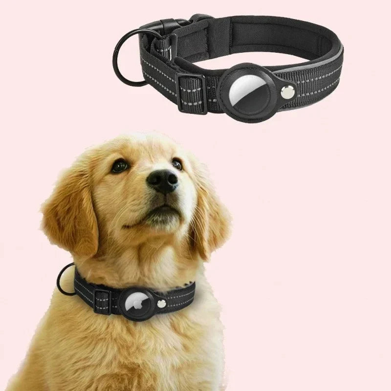 Airtag Dog Collar Reflective Dog Collar Padded Dog Collars Airtag Holder Case Adjustable Pet Collar for Small Medium Large Dogs