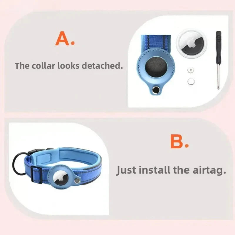 Airtag Dog Collar Reflective Dog Collar Padded Dog Collars Airtag Holder Case Adjustable Pet Collar for Small Medium Large Dogs