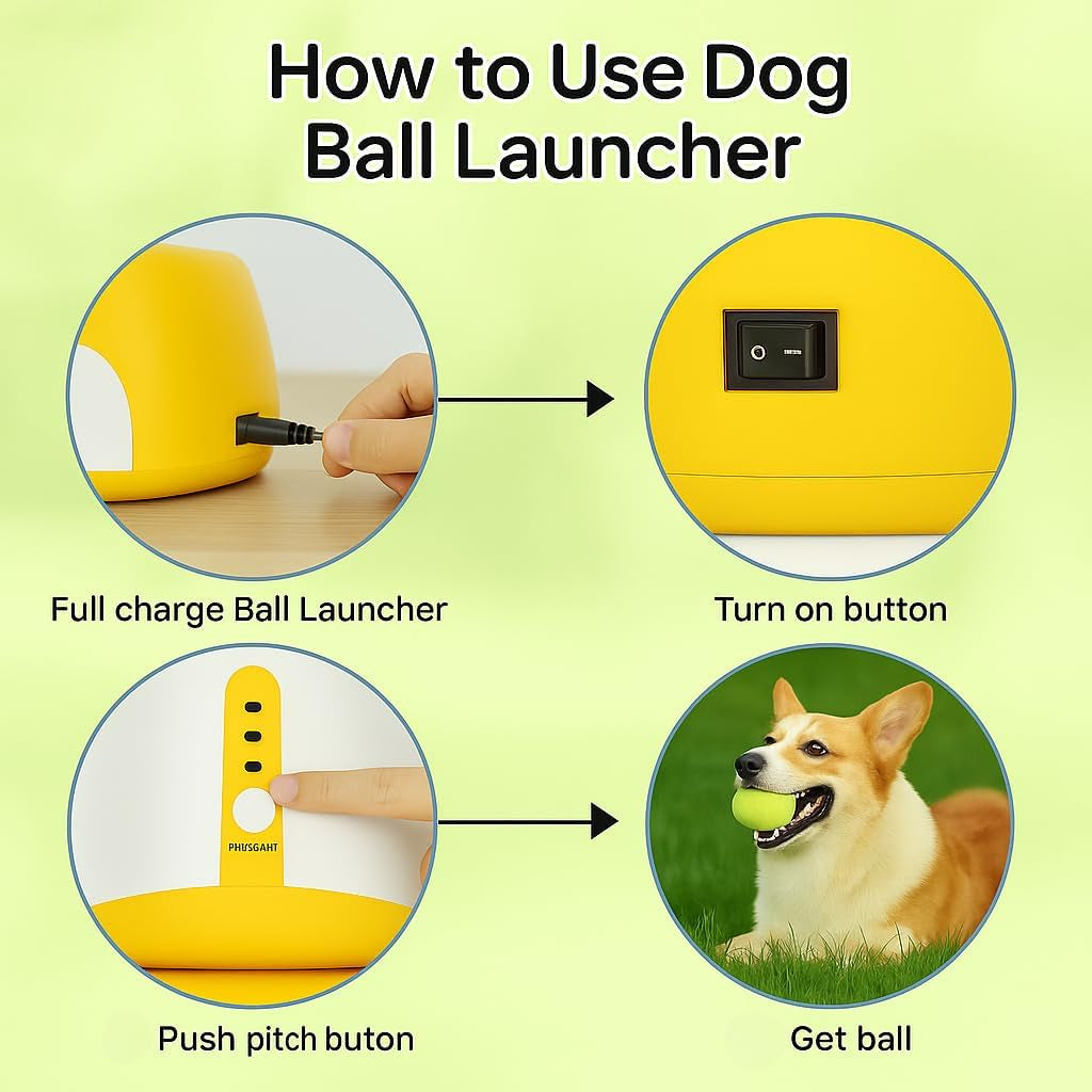 Automatic Dog Ball Launcher for Small Dogs – Interactive Pet Ball Thrower with 6 Balls, USB Rechargeable, 3 Distance Settings – Indoor & Outdoor Dog Toy – Compact & Durable ABS Design