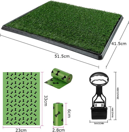 Dog Indoor Potty Pad,With Dog Poop Picker and Degradable Pet Waste Bags,Dogs Pee Pads,Pup Simulation Lawn Toilet Mat,Artificial Grass Rug Pee Mat ,Puppy Training Toilet Mat, for Pets