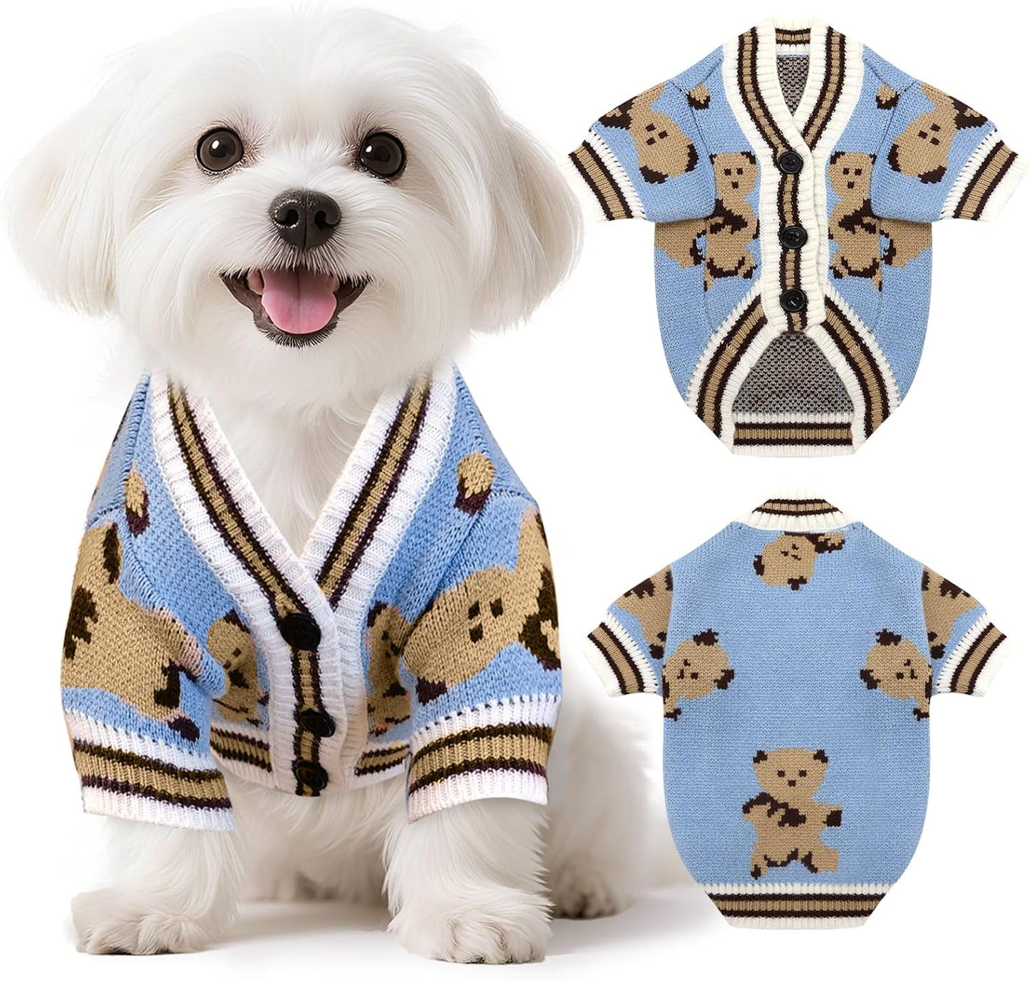 Dog Sweaters Cute Bear Knitted Dog Clothes for Small Medium Dogs Soft Pet Puppy Cat Knitting Outfits Fall Winter Warm Boy Girl Dogs Knitwear Coat Apparel（Blue,Small）