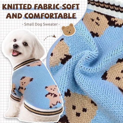 Dog Sweaters Cute Bear Knitted Dog Clothes for Small Medium Dogs Soft Pet Puppy Cat Knitting Outfits Fall Winter Warm Boy Girl Dogs Knitwear Coat Apparel（Blue,Small）
