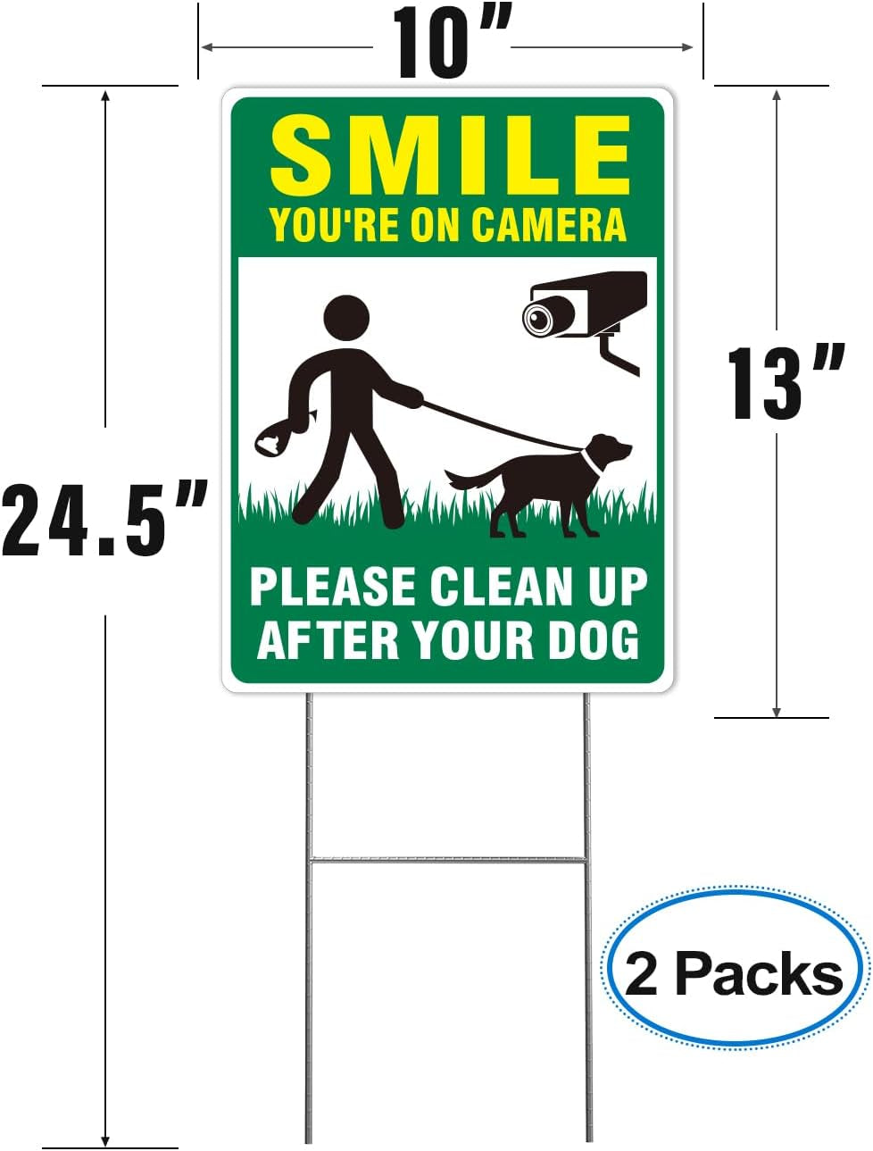 Clean up after Your Dog Signs, 2-Pack 13"X10" Double-Sided Pick up after Your Dog Sign with Metal Stake, Smile Your on Camera Signs, No Dog Poop Signs for Yard