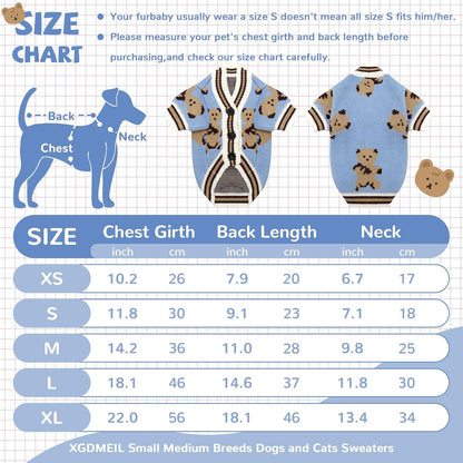 Dog Sweaters Cute Bear Knitted Dog Clothes for Small Medium Dogs Soft Pet Puppy Cat Knitting Outfits Fall Winter Warm Boy Girl Dogs Knitwear Coat Apparel（Blue,Small）