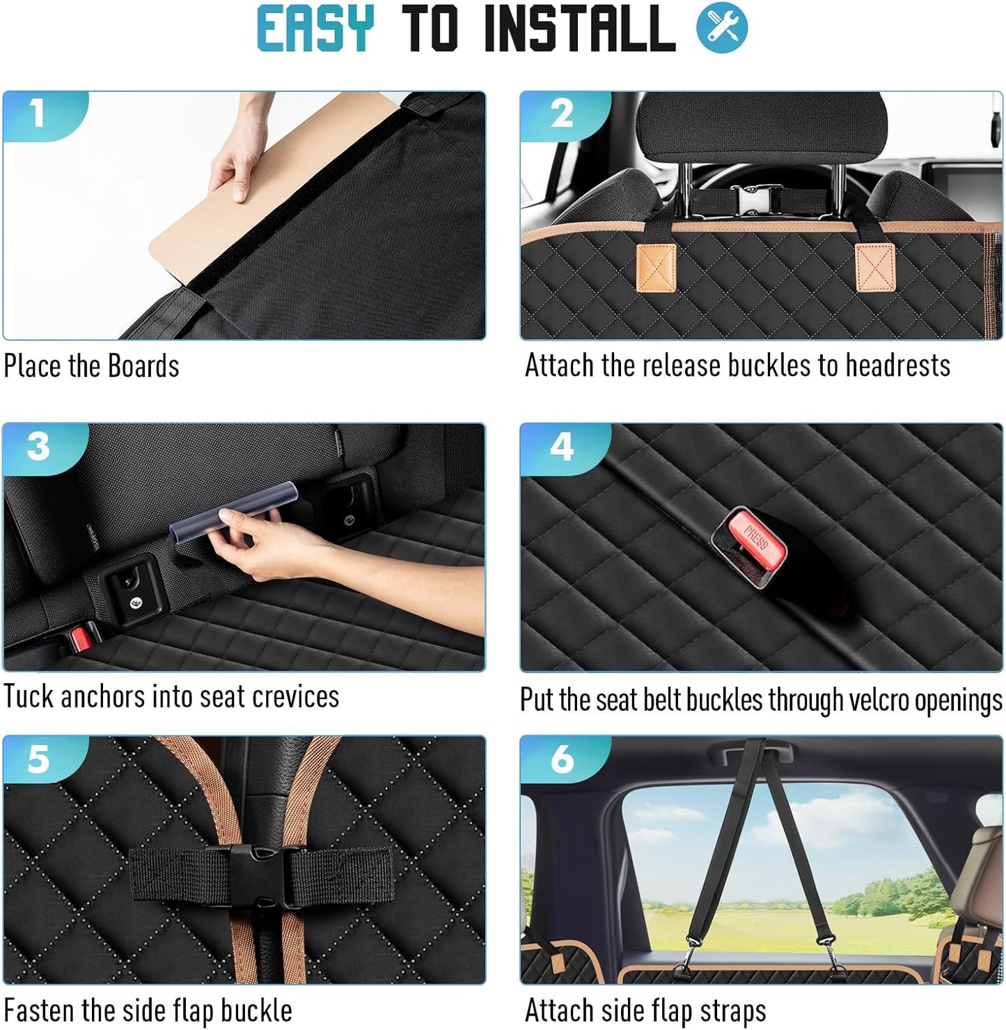 Dog Car Seat Cover with Hard Bottom, Dog Back Seat Extender for Dogs, Hard Bottom Dog Hammock for Car, SUV (Black, XXL)