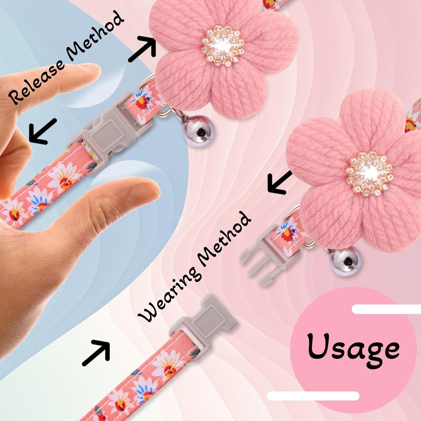 Medium Dog Collar with Flower, Dog Collars for Medium Dogs Collar for Girl Cute Dog Collar with Bell, Adjustable Length