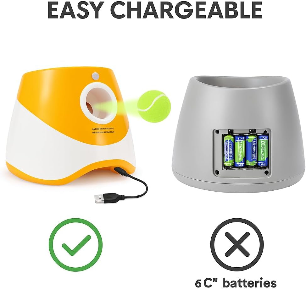 Automatic Dog Ball Launcher for Small Dogs – Interactive Pet Ball Thrower with 6 Balls, USB Rechargeable, 3 Distance Settings – Indoor & Outdoor Dog Toy – Compact & Durable ABS Design