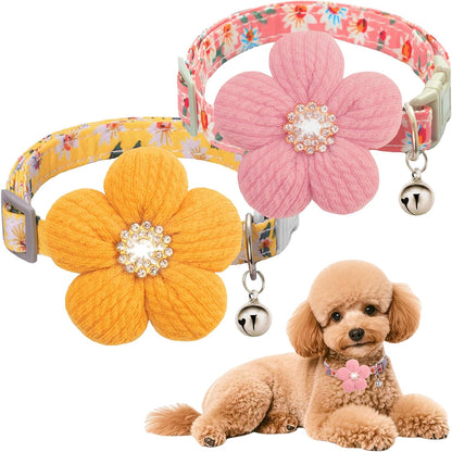 Medium Dog Collar with Flower, Dog Collars for Medium Dogs Collar for Girl Cute Dog Collar with Bell, Adjustable Length