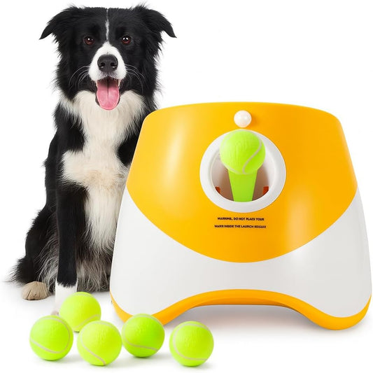 Automatic Dog Ball Launcher for Small Dogs – Interactive Pet Ball Thrower with 6 Balls, USB Rechargeable, 3 Distance Settings – Indoor & Outdoor Dog Toy – Compact & Durable ABS Design